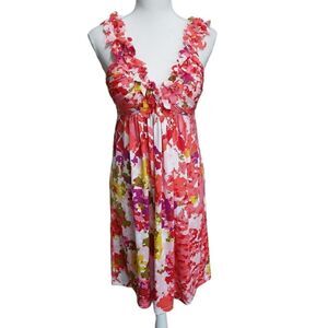 Muse Multicolor with Beads & Fabric Flowers Empire Cut Dress Sz 2